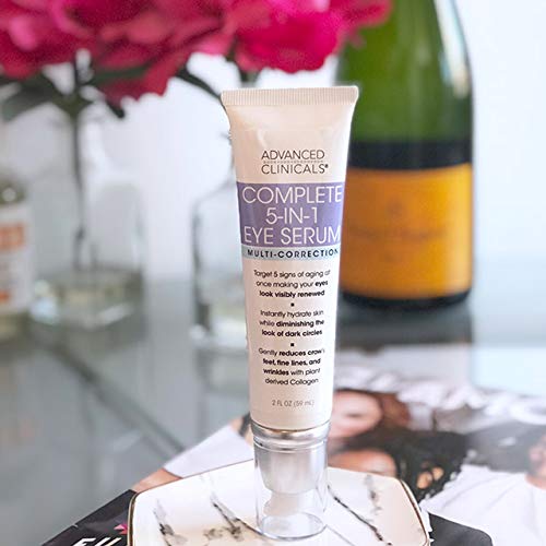 Advanced Clinicals 5-in-1 Multi Correction Anti Aging Eye Serum Lotion W/Retinol, Collagen, Vitamin C, & Manuka Honey. Reduces Appearance Of Dark Circles, Wrinkles, Crows Feet & Fine Lines, 2 Fl Oz